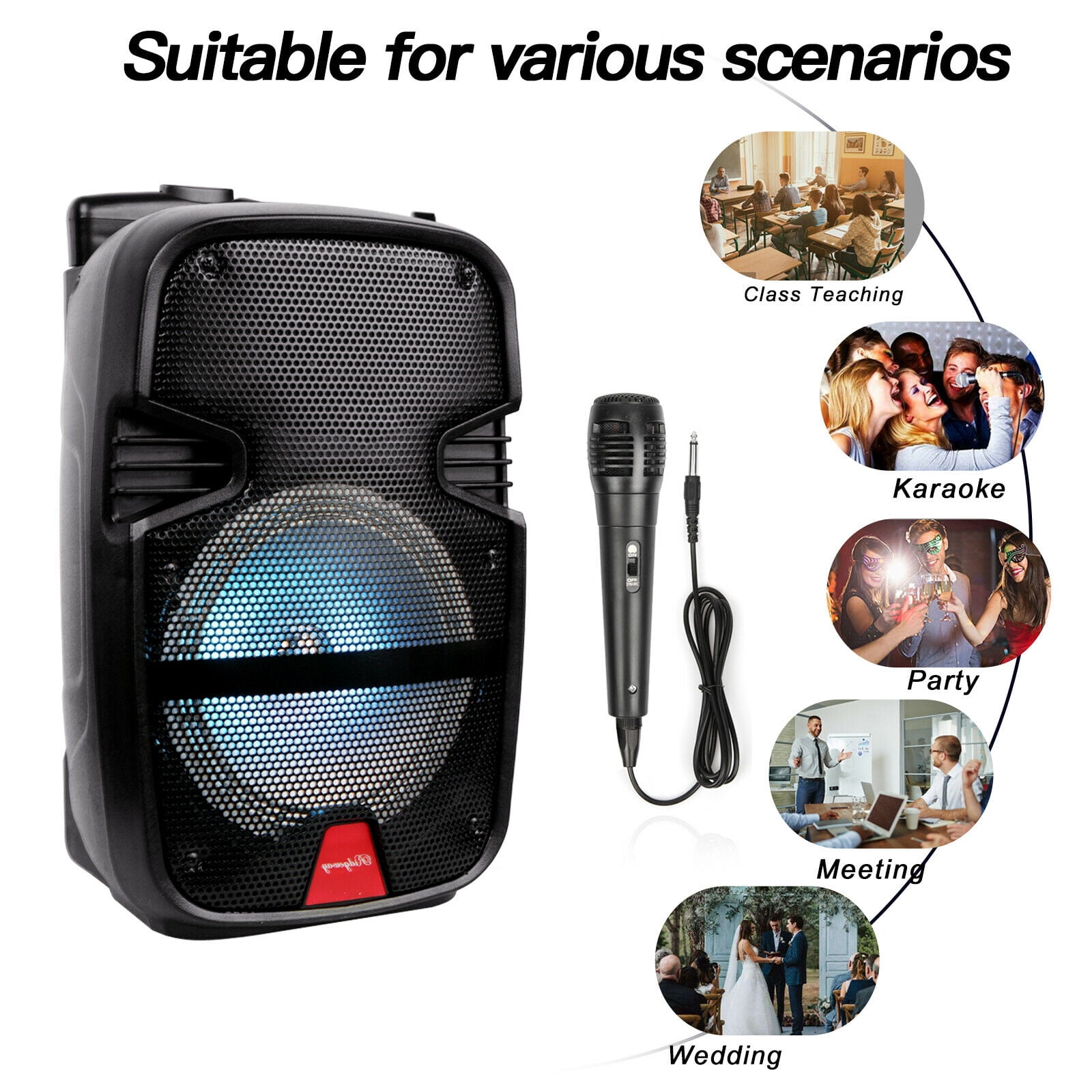 Dazone Portable Bluetooth Loud Speaker, 8-Inch Woofer, Rechargeable PA System Trolley Speaker with Remote, Microphone, LED Light, FM, AUX, Black