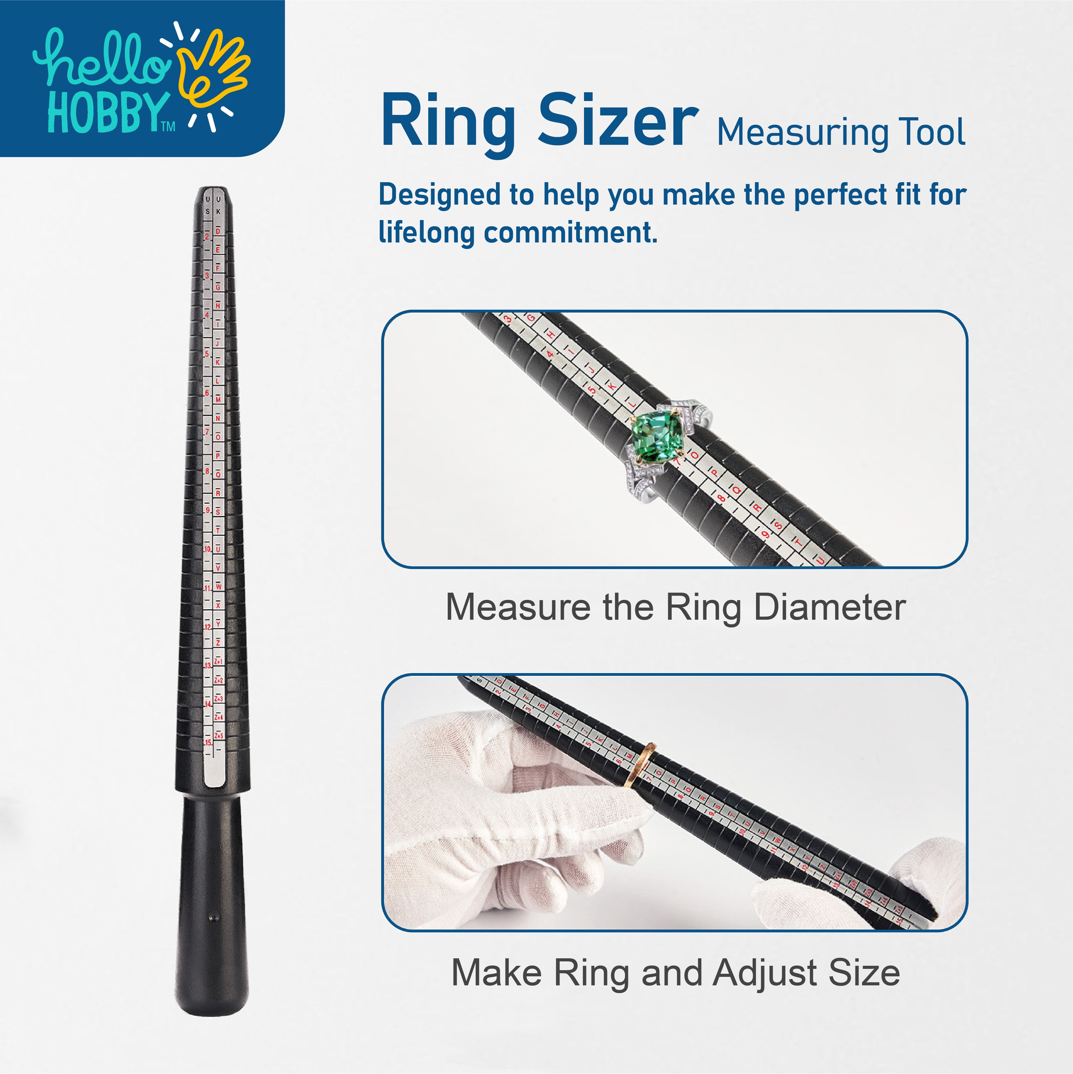 Hello Hobby Plastic Ring Mandrel – Lightweight Ring Sizer, Shaping & Display Tool for Jewelry Making & DIY Crafts
