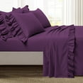 thumbnail image 3 of 4 Piece Corner Ruffle Sheet Set, 3" Inch Corner Ruffle On Flat Sheet, 8 Inch Deep Pocket, 100% Egyptian Cotton, 800 TC, Olympic Queen Size, Solid Plum, 3 of 6