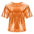 thumbnail image 4 of Miluxas Women's Short Sleeve T Shirts Metallic Shiny Top Casual Round Neck Party Disco Club Tees Orange XXL(XXL), 4 of 6