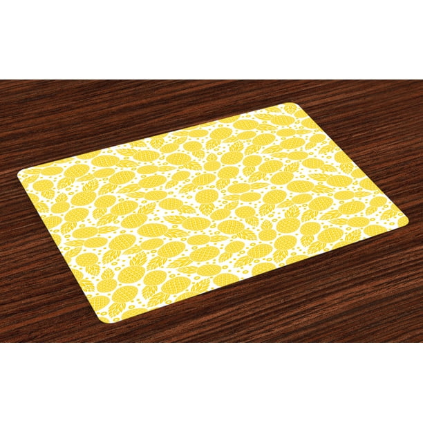 Yellow Placemats Set of 4 Yellow Cute Tropical Exotic Pineapple Fruit