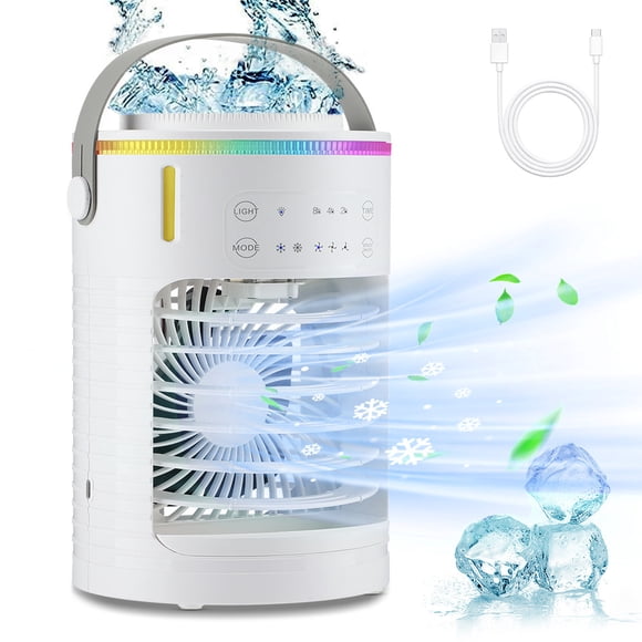 Portable Air Conditioner, Rechargeable Personal Cordless Air Cooler Silent Desk Mist Fan 3 Speed Small Air Conditioner Fan Mini Evaporative Cooler for Room Dorm Office and Outdoor