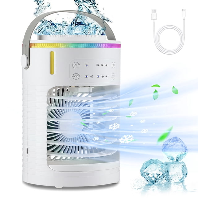Aire acondicionado portátil, enfriador de aire inalámbrico personal recargable, ventilador de escritorio silencioso, ventilador de aire acondicionado pequeño de 3 velocidades, mini enfriador