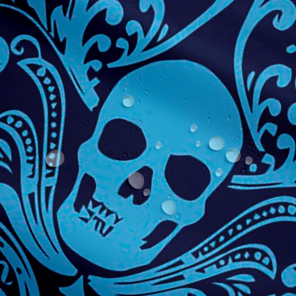 Adults Teal Damask Bath Curtain Antique Victorian Baroque Fabric Shower Curtain 72" Wx84 L,Vintage Floral Exotic Sugar Skull Bathroom Decor,Gothic Bone Skeleton Bohemian Decor,Blue