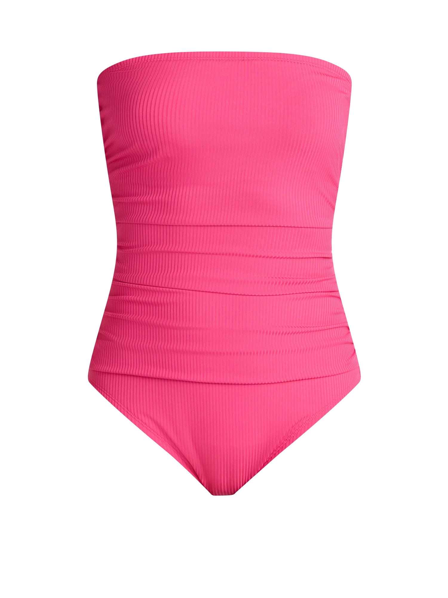 Time and Tru Women's and Women's Plus Ribbed Bandeau One Piece Swimsuit, Sizes XS-2X