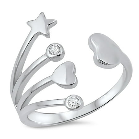 Sterling Silver Dots - Clear Cubic Zirconia Shooting Stars Hearts and Dots Ring Sterling Silver