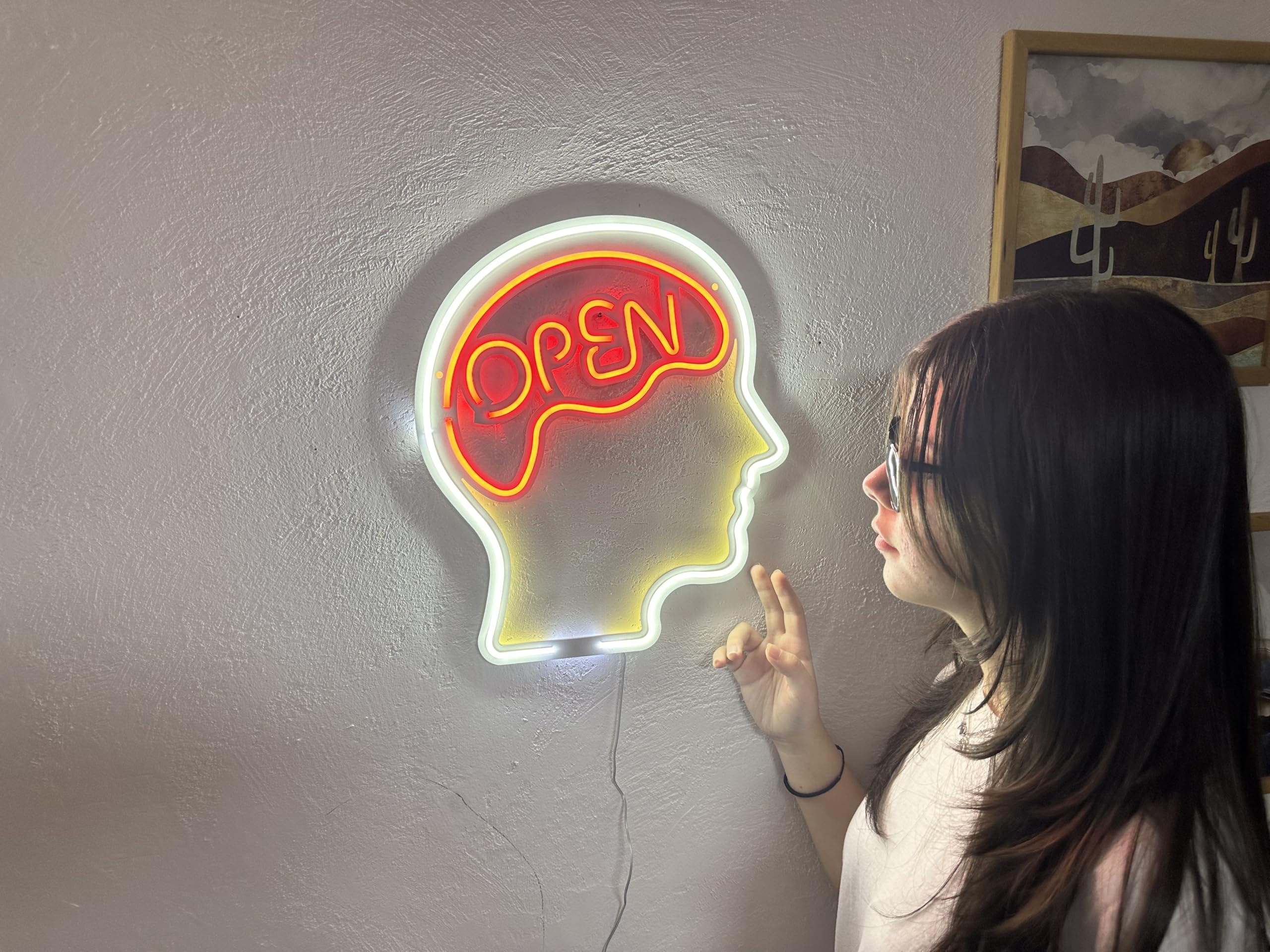 Open Mind Metal Neon Sign, Neon Sign, Neon Wall Art, Bright and Unique Neon Wall Art, Stunning Neon Sign for Anyroom (With Remote Control)