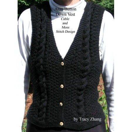 Aran Button Down Vest Moss and Cable Stitch Design Knitting Pattern -