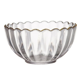 Round Glass Salad Bowl, Exquisitely Embossed With Golden Rimmed