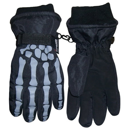 Insulated Spandex Gloves NICE CAPS Boys Skeleton Print Waterproof and Thinsulate Insulated Reflector Snow Winter Ski Skiing Glove - Fits Kids Toddler Youth Childrens Child Sizes For Cold Weather ()