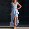 thumbnail image 5 of YuXingFu Womens Plus Size Cotton Dresses Maxi V-Neck Plus Size Womens Dress Sleeveless Button Long Casual Summer Blue XL, 5 of 6