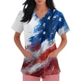 thumbnail image 3 of 250th Anniversary USA Scrub Tops Women American Flag Print Stretch V Neck Scrubs 4th of July Nurse Working Uniforms with Pockets, 3 of 4