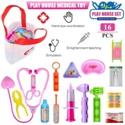Homaful 16 Pcs Kids Doctor Play Kit Pretend Play Doctor Set with Roleplay Doctor Costume and Carry Case for Kids Medical Dr Kit Toys for Boys Girls 3 4 5 6 7 Year Old Birthday Christmas Gifts