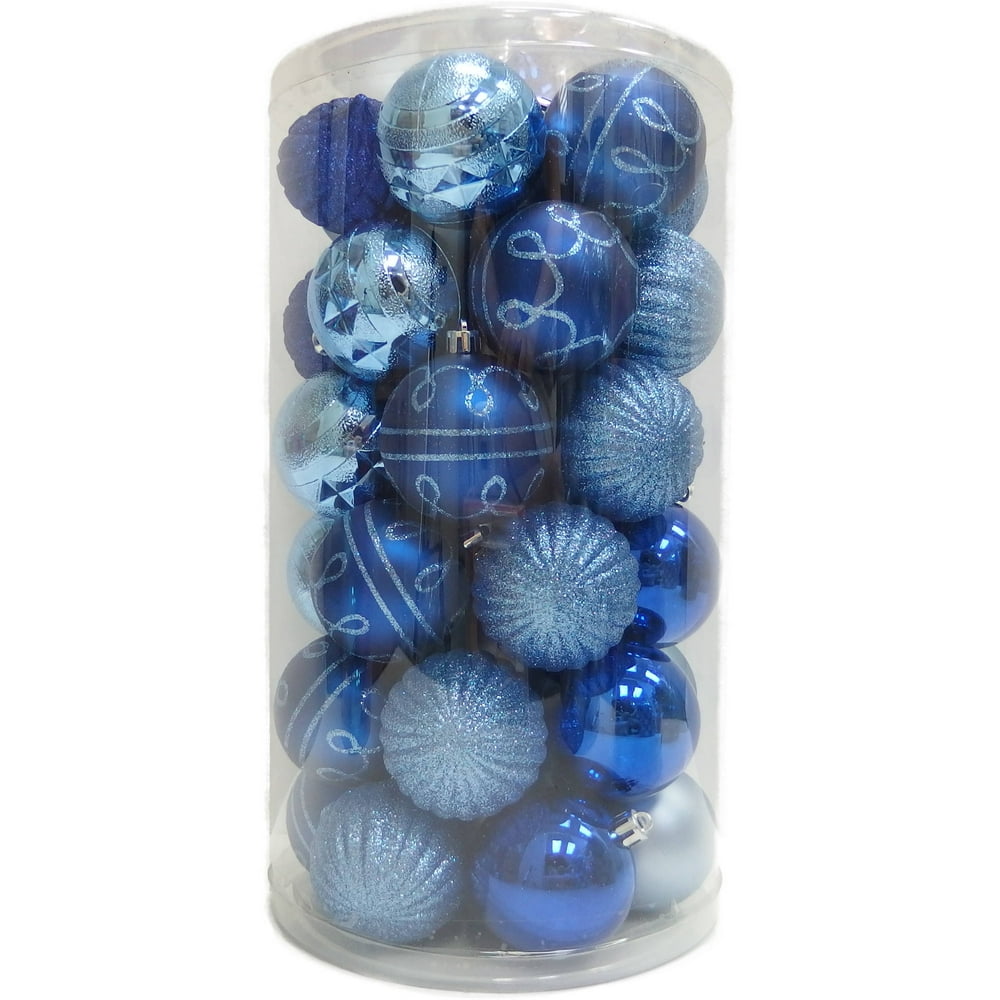 Holiday Time Dark Blue/Light Blue Shatterproof Christmas Ornament Set