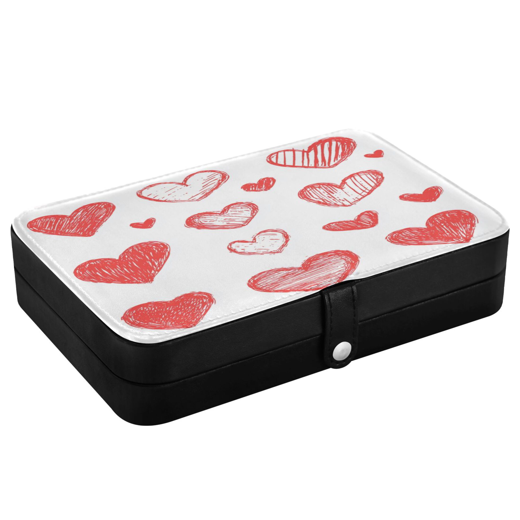 Leather Jewelry Box Rectangular 8.27x5.5x1.78In Travel Jewelry Storage Earrings Necklace Bracelet Watch Brooch Storage Cartoon Heart