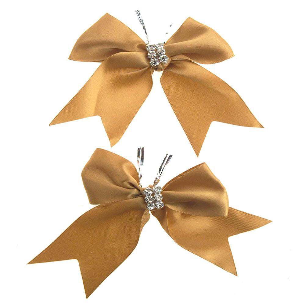 Set of 3 tie on Gift Bows with centre diamante embellishment wired edge taffeta 