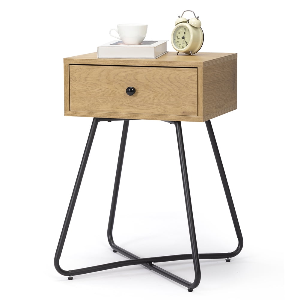 Kadyn Modern Nightstand, End Table with Drawer, Cross Legs, Bedside Table for Closet, Living Room, Oak-2PCS