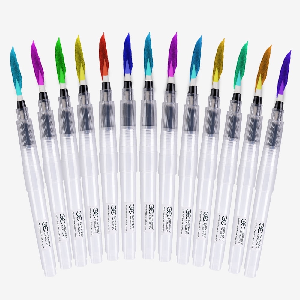European Excellency, Refillable Water Brush Pen for Watercolor Painting - Water Pens for Crafting, Art Supplies for Artists - Watercolor Brush Pens for Blending, Painting, Journaling and Card Making