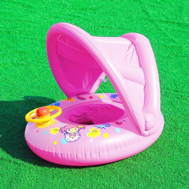 Anillo de natación para bebé, protector solar inflable, anillo de natación para bebé, flotador inflable de ayuda para natación para bebé, anillo de natación para niños con volante y toldo Jadeshay A