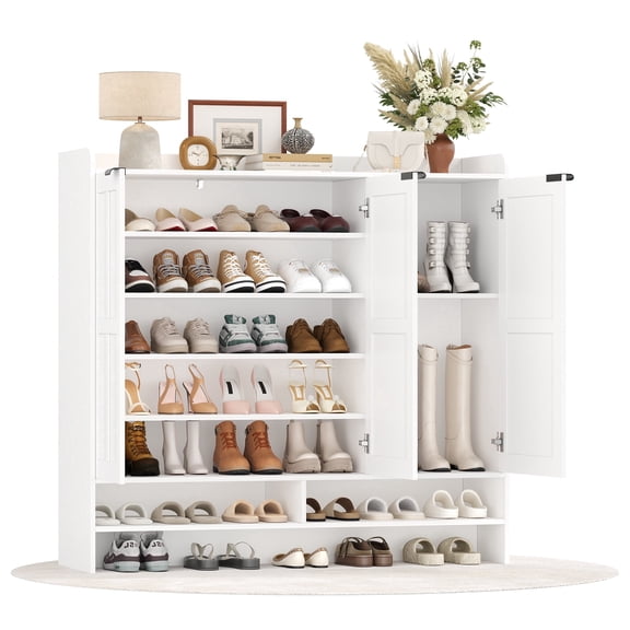 Homfa 7-Tier Shoe Cabinet with 3 Doors, 47.9” Wide Shoe Rack with 4 Adjustable Shelves, Shoe Organizer Cabinet for Entryway Living Room, White