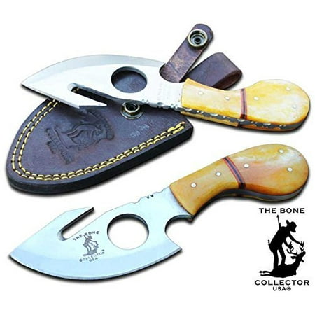 Skinning Knife Leather Sheath (New Bone Collector BC 794 3 Colors Fixed Blade Skinning Knife with Leather Sheath 7 Inch Overall Red Yellow Blue Full Tang Saw Tooth Blade (Yellow)
