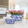 thumbnail image 6 of 2Pcs Blue and White Ceramic Planter Pot Vintage Floral Oval Cachepot Vase Glazed Chinoiserie Porcelain Style Decorative Bowl Vase No Drainage, 6 of 6