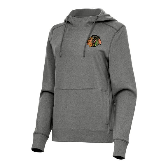 Women's Antigua Heather Black Chicago Blackhawks Justice Pullover Hoodie