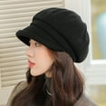 thumbnail image 2 of Women Beret Retro Thick Solid Color Casual Curled Edge Keep Warm Elegant Short Brim Octagonal Cap for Daily Wear, 2 of 7