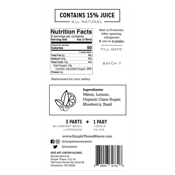 (Pack of 6), Simple Times Mixers Blueberry Basil Lemonade, 32 fl oz