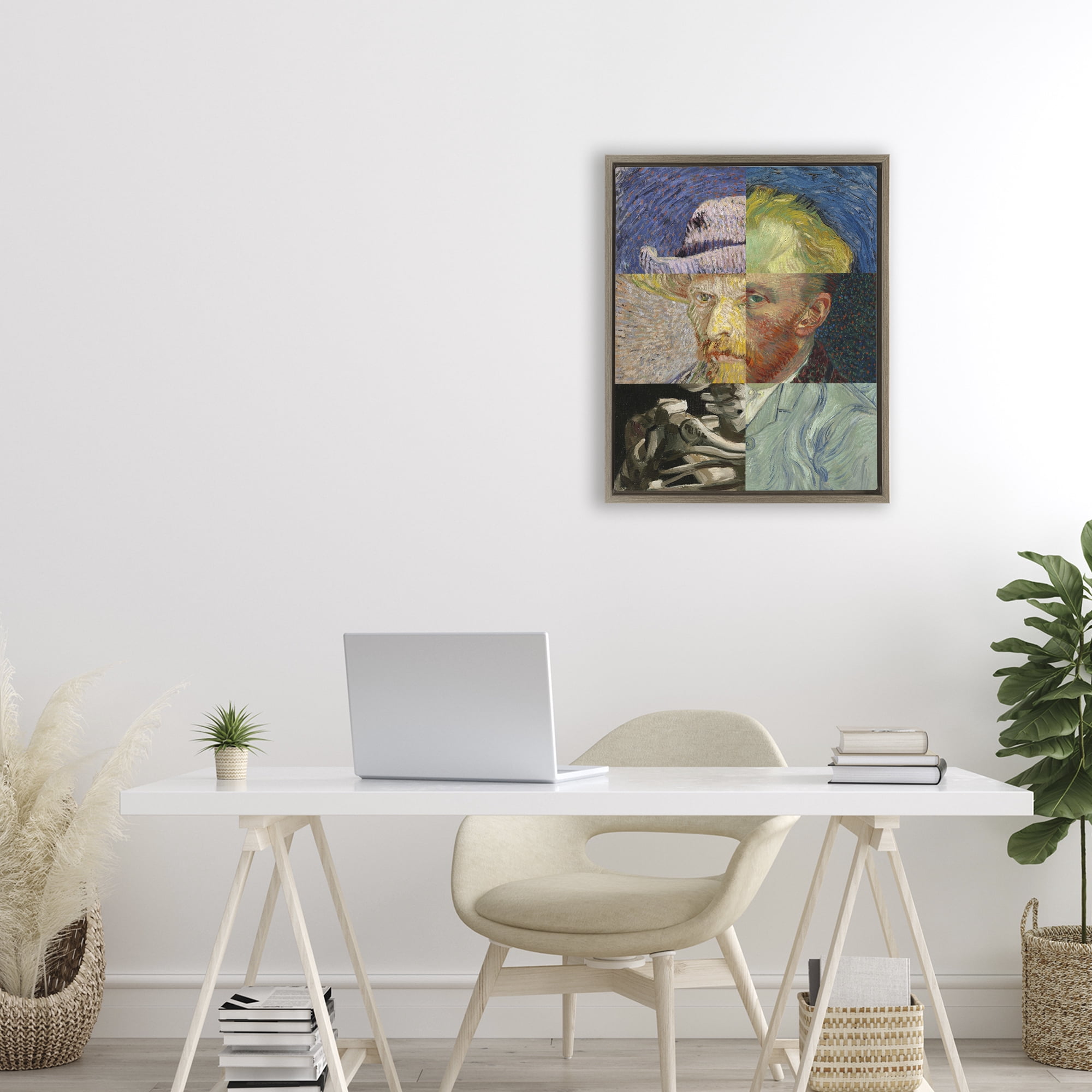 Collaged Van Gogh Portraits Brown Framed Floater Canvas Wall Art, design by Masters Redux