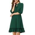 thumbnail image 1 of INSPIRE CHIC Women's Layered Ruffle Hem 3/4 Sleeves Smocked Chiffon A-Line Dress 3XL Dark green, 1 of 7