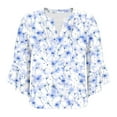 thumbnail image 5 of FAHXNVB Women's Summer 3/4 Sleeve Tops Boho Floral Prinetd Blouses Dressy Casual Tunic Ruffle Sleeve V Neck Loose Fit T Shirts, 5 of 5