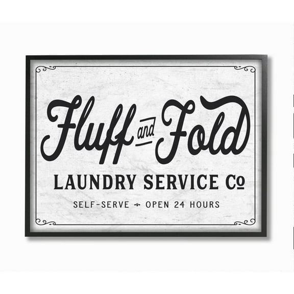 Stupell Industries Fluff and Fold Laundry Room Vintage Country Sign Framed Wall Art Design by Lettered and Lined, 11" x 14", Black Framed