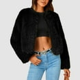 thumbnail image 2 of YDFCWXW Women's 2025 Winter Coats Fleece Cropped Jacket Fur Long Sleeve Pockets Shaggy Warm Outerwear Fall Clothes Black, XL, 2 of 5