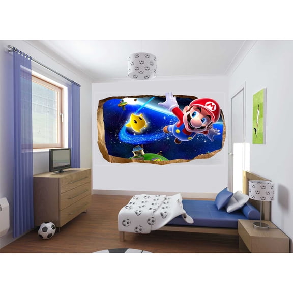 Startonight 3D Mural Wall Art Photo Decor Mario Flying Amazing Dual View Surprise Wall Mural Wallpaper Bedroom Games Large 47.24 ‘’ By 86.61 ‘’