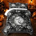 thumbnail image 2 of Erosebridal Boho Sun Moon Face Twin Quilt Set, Spooky Night Floral Twin Coverlet Set for Boys Girls, Black White, 2-Piece 1 Bedspread and 1 Pillowcase, 2 of 7