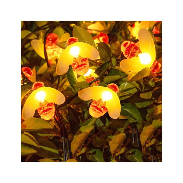 2pcs-Luces Decorativas Impermeables-Abejas-Color Cálido 6.5m 30 Luces-Energía Solar-2 Funciones Vhermosa HFP-0495