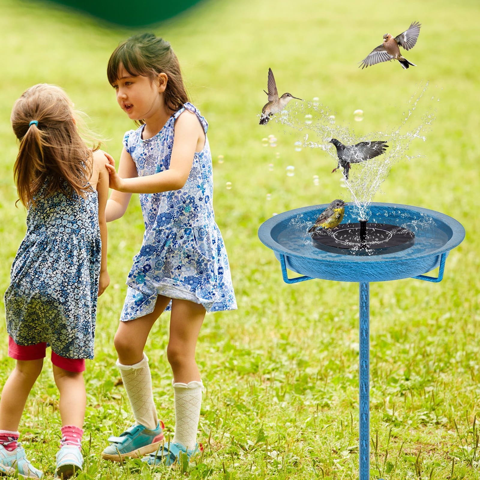 KHayRovies Metal Bird Bath for Outside, 36.2" Height Birdbath Bowl Standing Bird Feeders for Outdoors with 4 Prongs Base Stake, Freestanding Birdfeeders for Garden Yard Lawn Decor (Retro Blue)