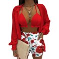 thumbnail image 1 of Tops + Sujetador + Pantalones Cortos Mujeres Tops + Sujetador + Pantalones cortos Conjuntos de 3 piezas Traje de pantalones cortos de verano Traje femenino (Rojo XL) Cgtredaw Para estrenar, 1 of 1