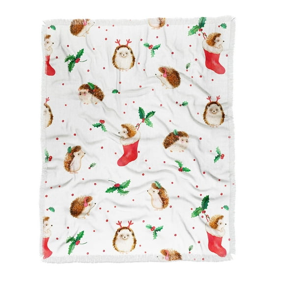 Society6 Ninola Design Hedgehog Yuletide Woven Throw Blanket
