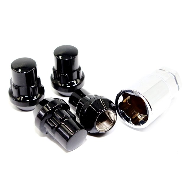 Juego de 4 candados de rueda Veritek de 12 x 1,25, color negro brillante con sintonizador de bellota de 1,40 pulgadas para ruedas de posventa
