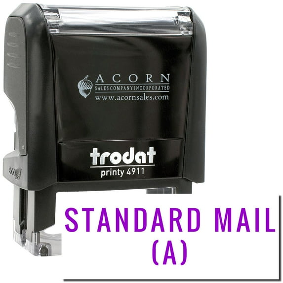 Self-Inking Standard Mail A Stamp, Trodat Printy 4911, Press and Print Stamping, Impression Size 5/8" x 1-1/2", Up to 10,000 Impressions - Purple Ink