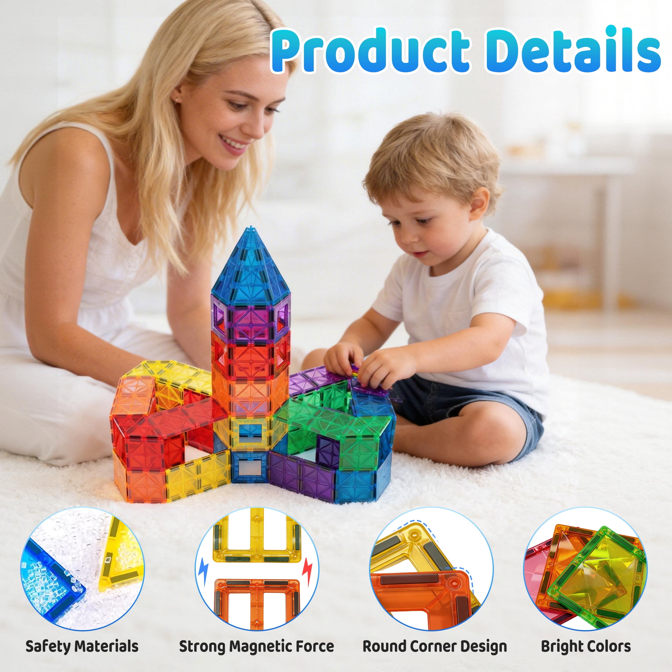 60PCS Magnetic Tiles Building Set, Magnetic Blocks for Kids, Educational Construction Toys, Sensory Magnet Toys Magnetic Tiles Set for Kids Boys Girls