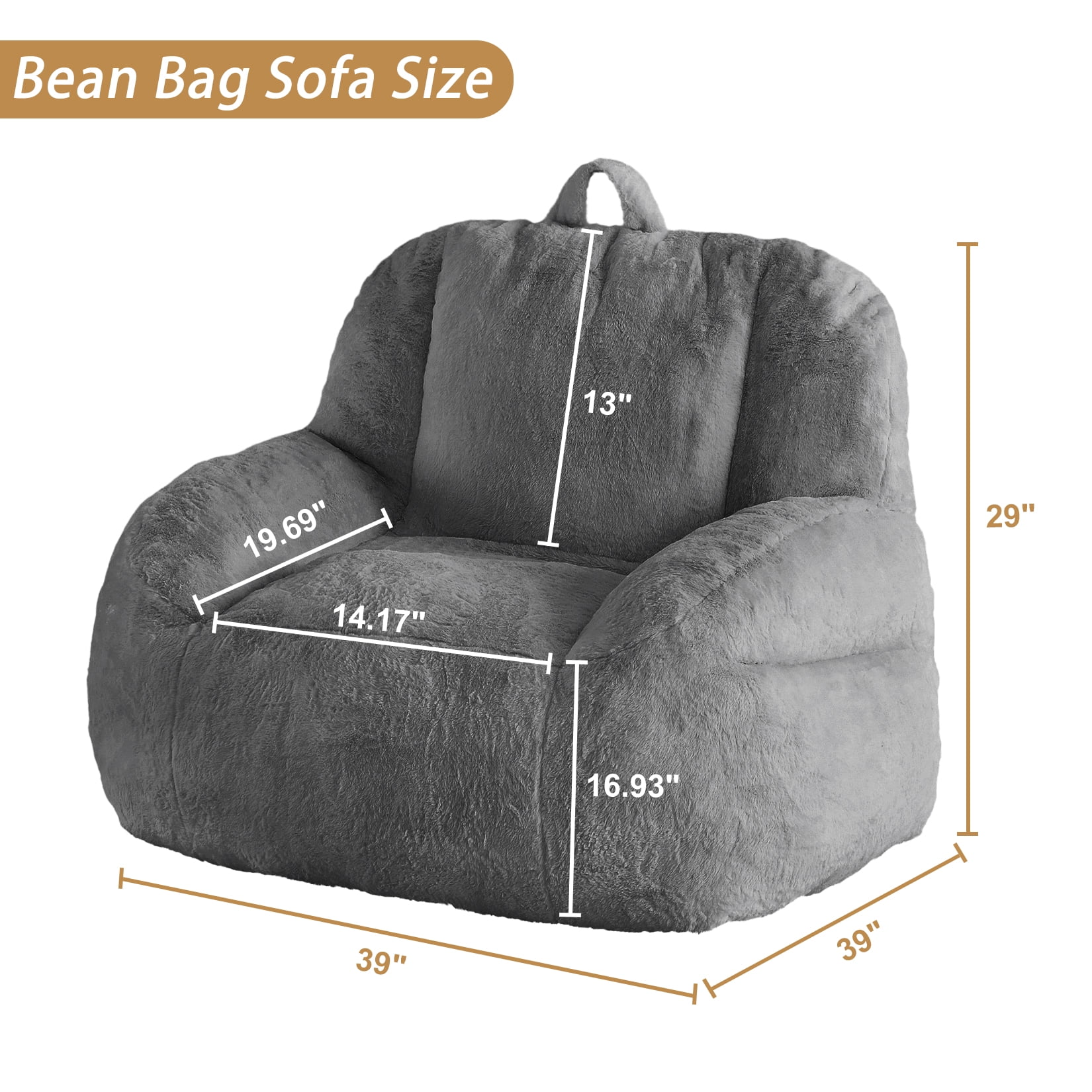 COZONY Large Bean Bag Sofa Chair for Adults and Teens with Filling, Cozy Seating for Living Room, Basement, Game Room,Dark gray