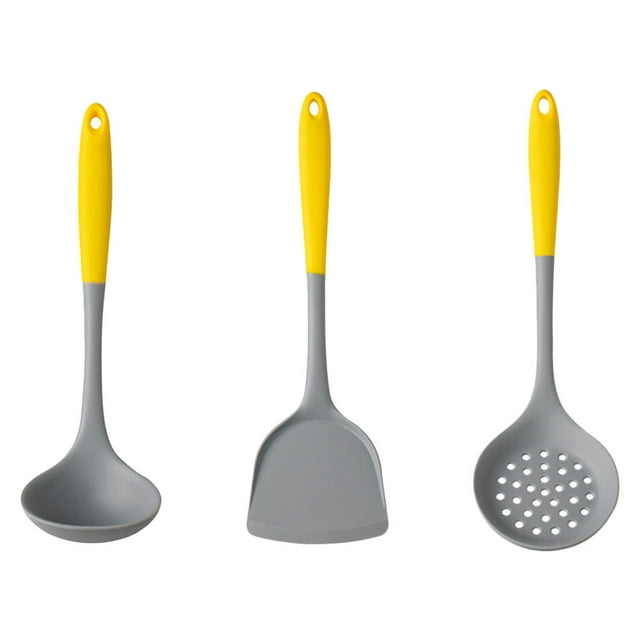 1 Set Stainless Steel Handle Silicone Practical Cooking Utensils (Yellow Grey)