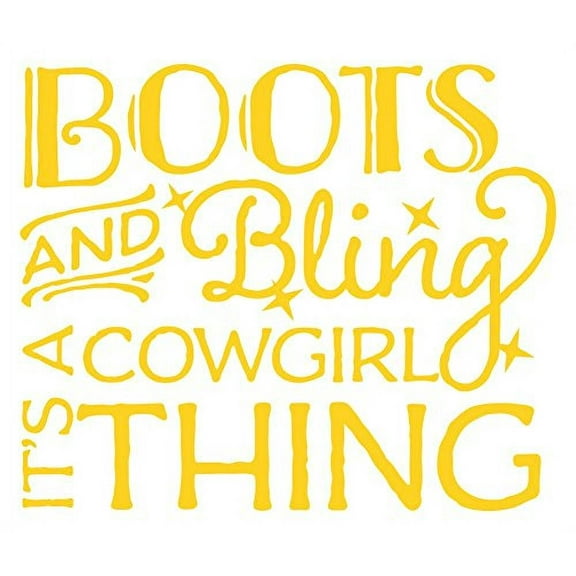 Boots & Bling It’s A Cowgirl Thing Western Wall Decal Quotes For Girls Room, Yellow, 23x19-Inch