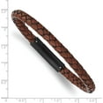 thumbnail image 4 of Chisel Stainless Steel Brushed Black IP-plated Brown Braided Leather Bracelet - 8.25", 4 of 6