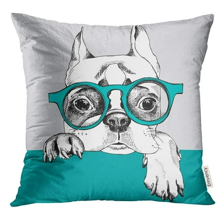 Bulldog Toss Pillow - ARHOME Dog with Portrait of French Bulldog in Glasses Pet Pillow Case 18x18 Inches Pillowcase