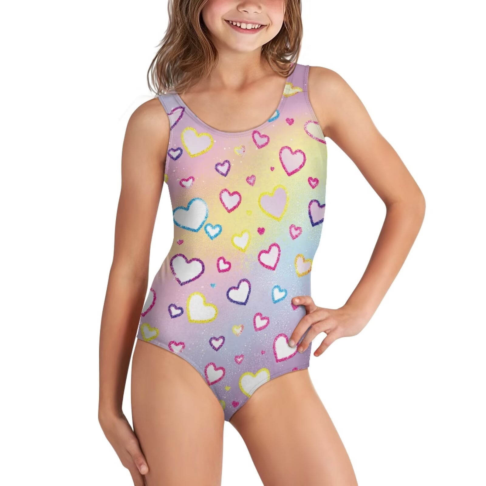 Uorisanigo Cute Heart One Piece Swimsuits for Girls Cross Shoulder Strap Sport Summer Beach Swimwear Polyester and Spandex Outdoor Bathing Suit Size 9-10