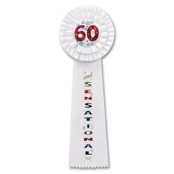 Beistle Biestle 4 1/2" x 13 1/2" 60 and Sensational Deluxe Rosette White 2/Pack RD38